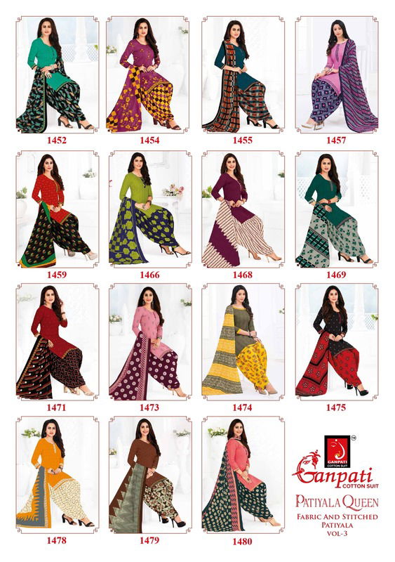 Ganpati Paatiyala Queen 3 Regular Wear Cotton Dress Material Collection
